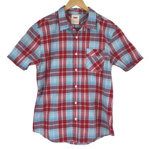 Levi Strauss & Co Mens Red Blue Plaid Short Sleeve Button Up Shirt Size L